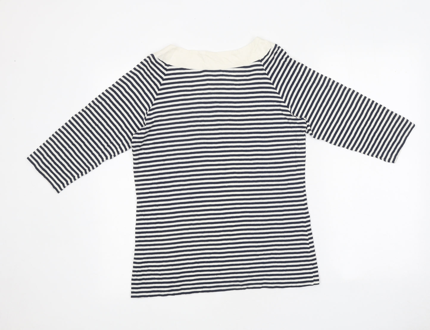 Marks and Spencer Womens Multicoloured Striped Polyester Basic T-Shirt Size 12 Boat Neck