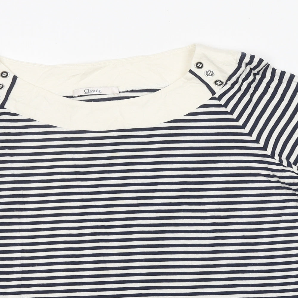 Marks and Spencer Womens Multicoloured Striped Polyester Basic T-Shirt Size 12 Boat Neck