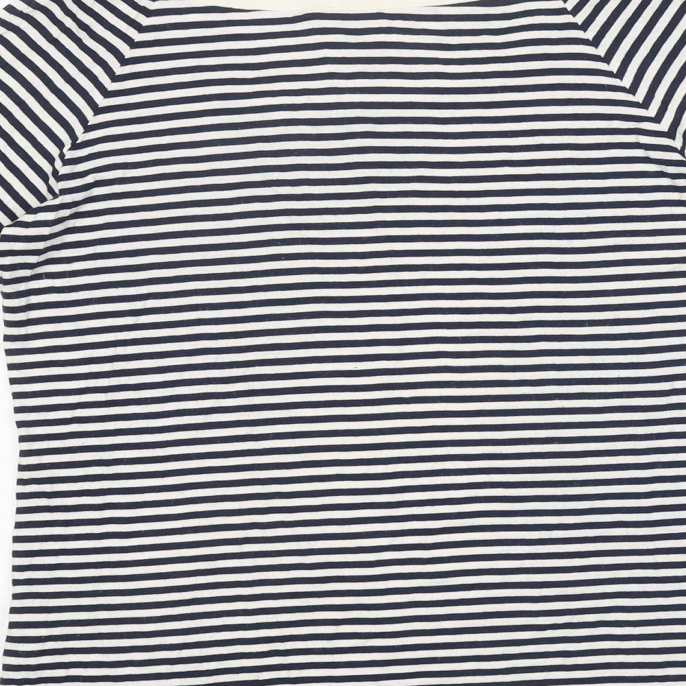 Marks and Spencer Womens Multicoloured Striped Polyester Basic T-Shirt Size 12 Boat Neck