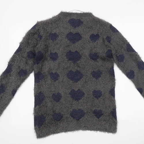 AKD-A-WEST Womens Grey Round Neck Geometric Polyester Pullover Jumper Size 12 - Heart Pattern