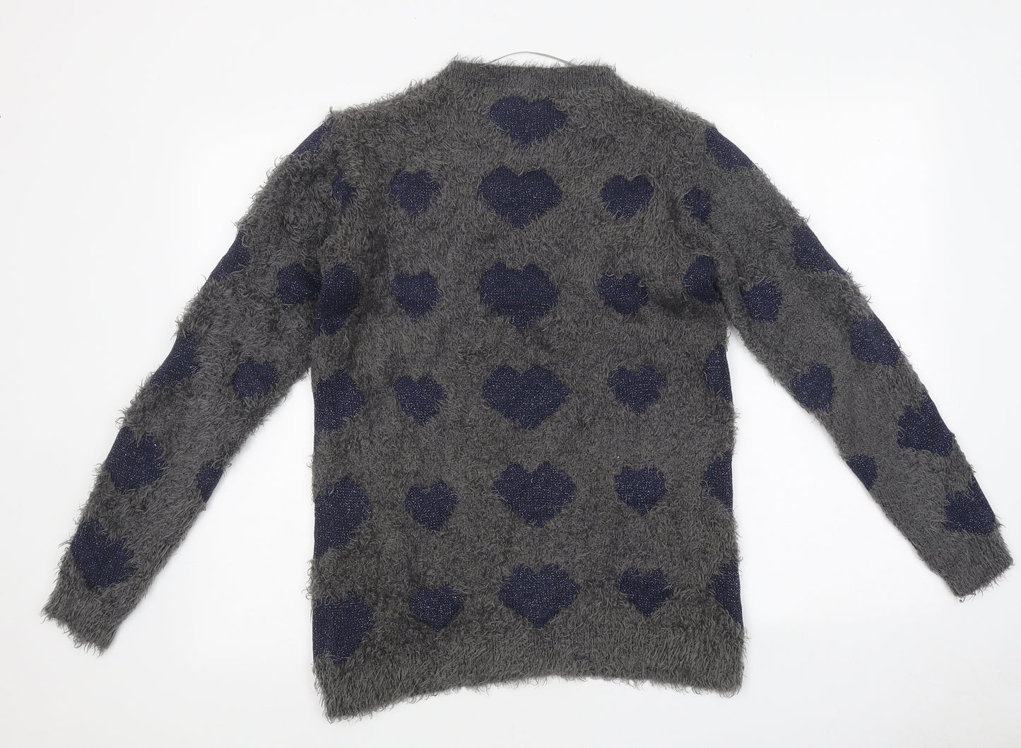 AKD-A-WEST Womens Grey Round Neck Geometric Polyester Pullover Jumper Size 12 - Heart Pattern