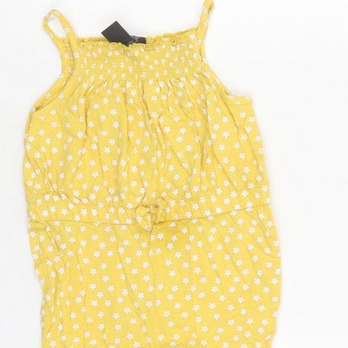 Primark Girls Yellow Floral Polyester Playsuit One-Piece Size 9-10 Years Pullover