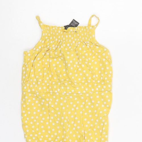 Primark Girls Yellow Floral Polyester Playsuit One-Piece Size 9-10 Years Pullover