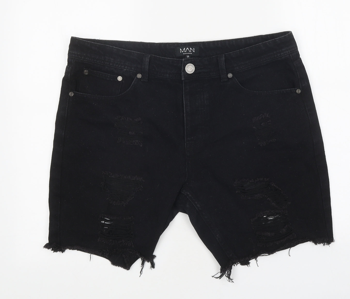 Boohoo Man Mens Black Cotton Biker Shorts Size 34 in L8 in Regular Zip