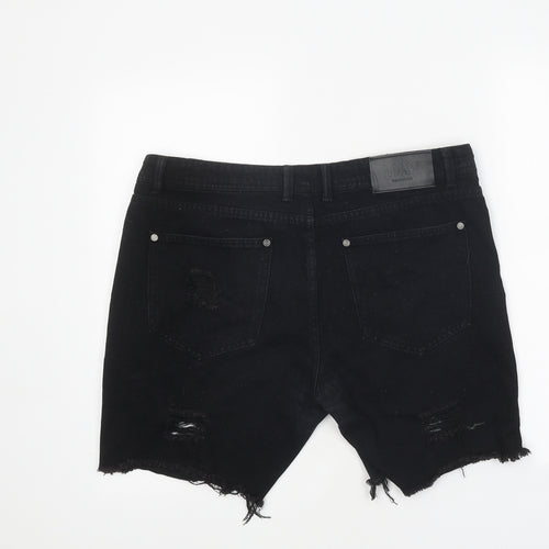 Boohoo Man Mens Black Cotton Biker Shorts Size 34 in L8 in Regular Zip