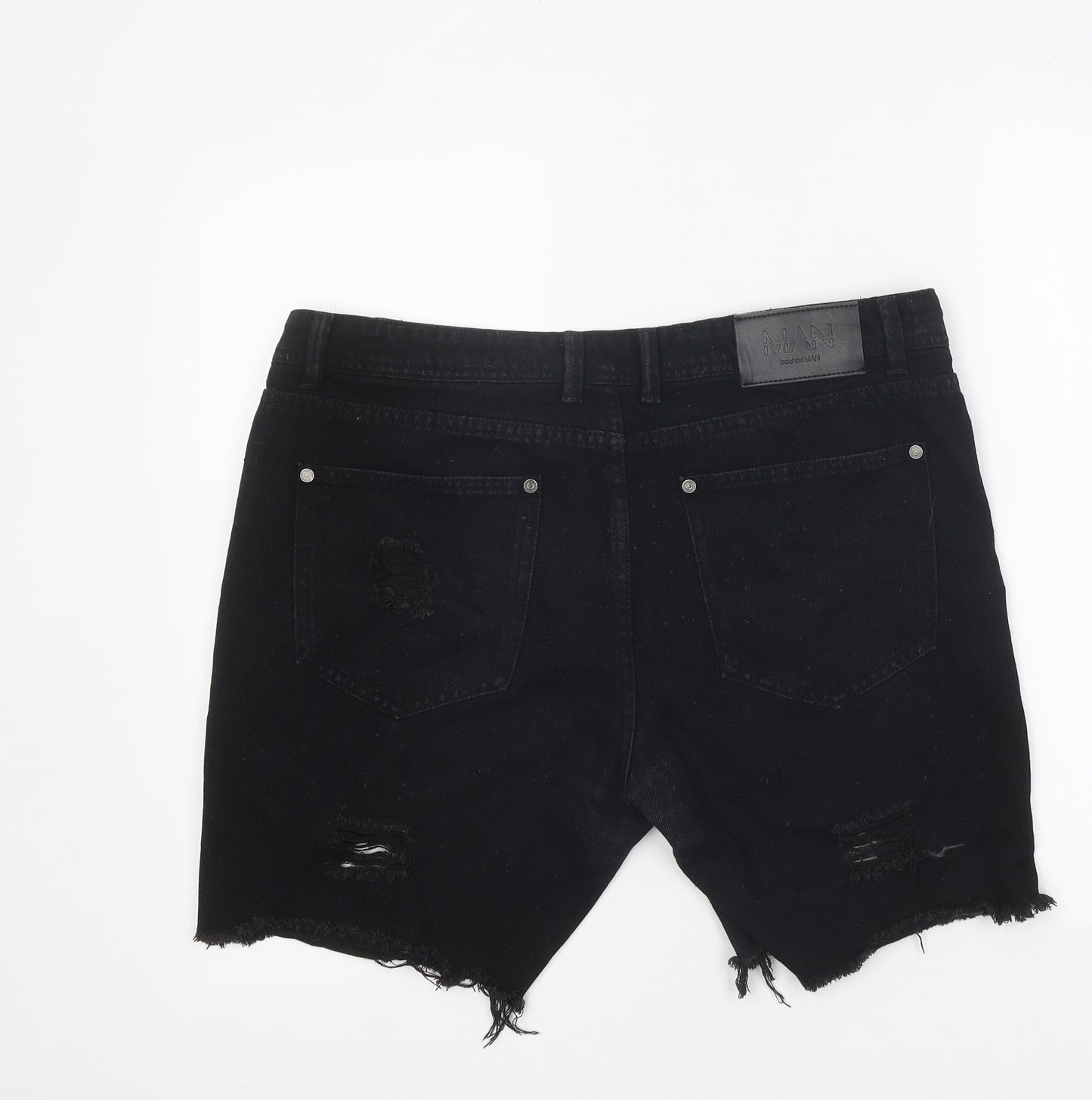 Boohoo Man Mens Black Cotton Biker Shorts Size 34 in L8 in Regular Zip