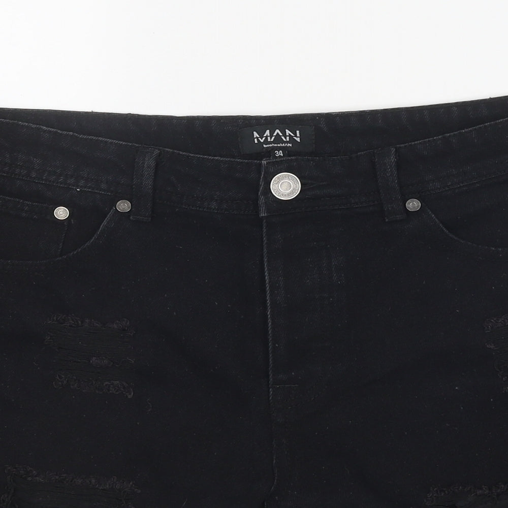 Boohoo Man Mens Black Cotton Biker Shorts Size 34 in L8 in Regular Zip