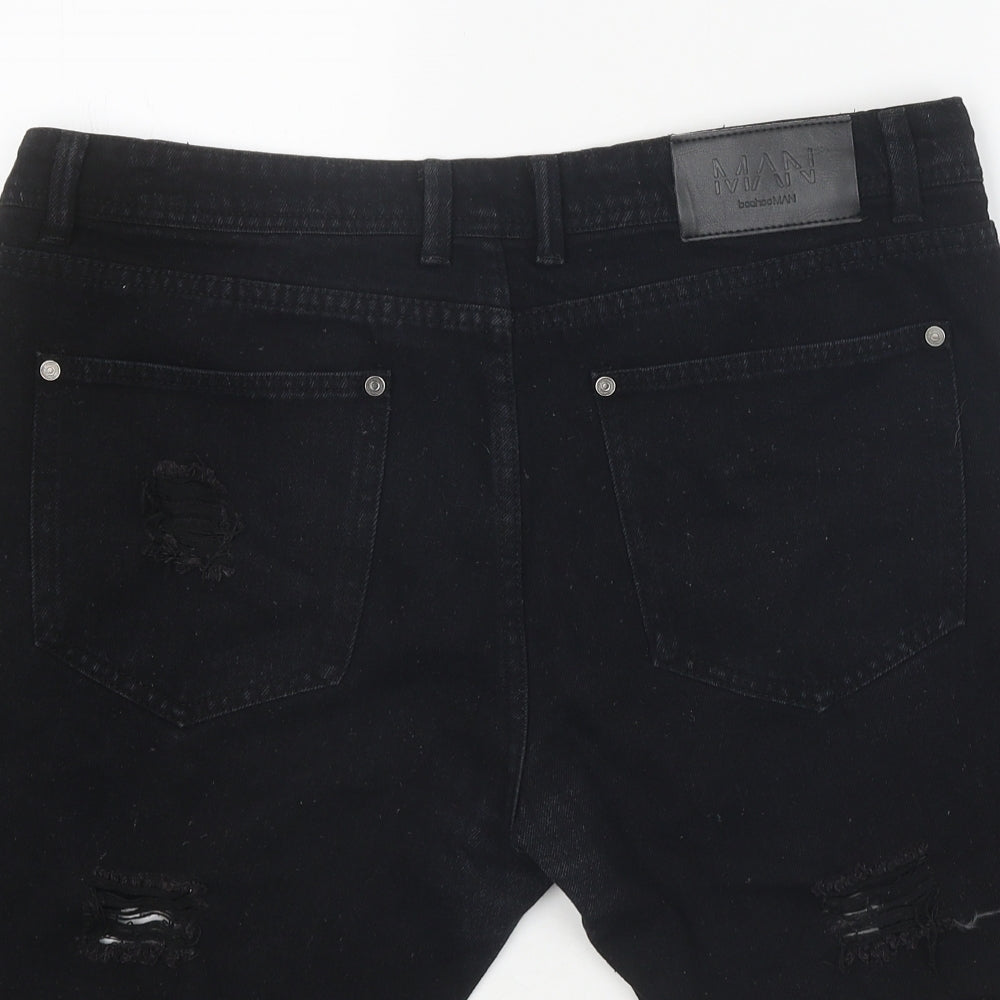 Boohoo Man Mens Black Cotton Biker Shorts Size 34 in L8 in Regular Zip