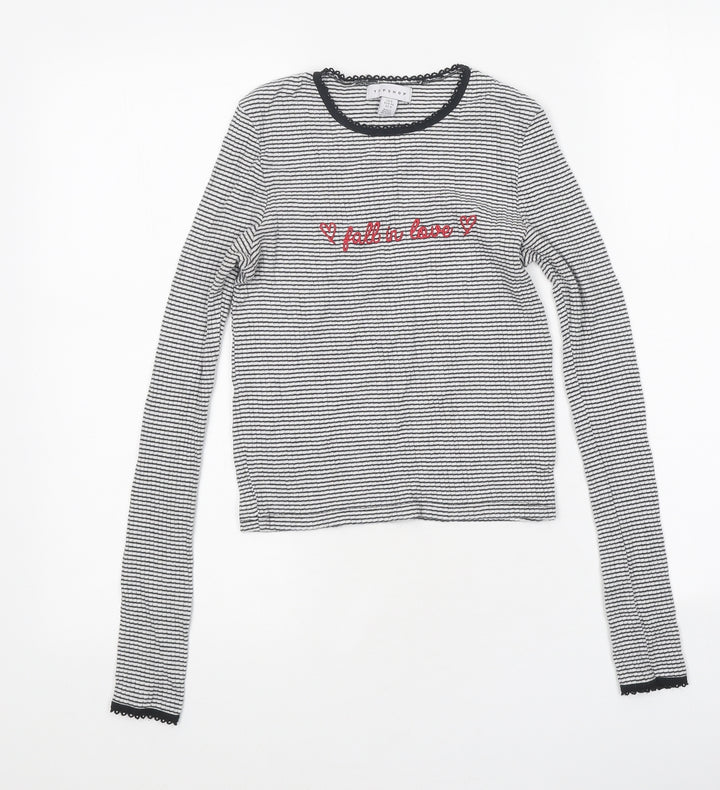 Topshop Womens White Striped Polyester Cropped T-Shirt Size 8 Round Neck - Love