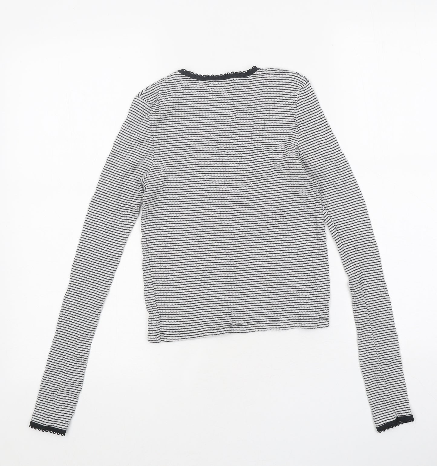 Topshop Womens White Striped Polyester Cropped T-Shirt Size 8 Round Neck - Love