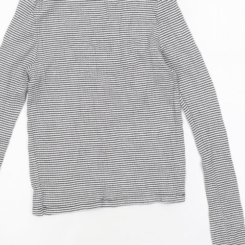 Topshop Womens White Striped Polyester Cropped T-Shirt Size 8 Round Neck - Love