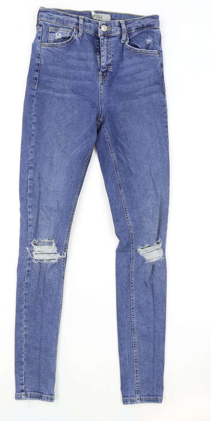 Topshoop Womens Blue Cotton Skinny Jeans Size 28 in L34 in Regular Button