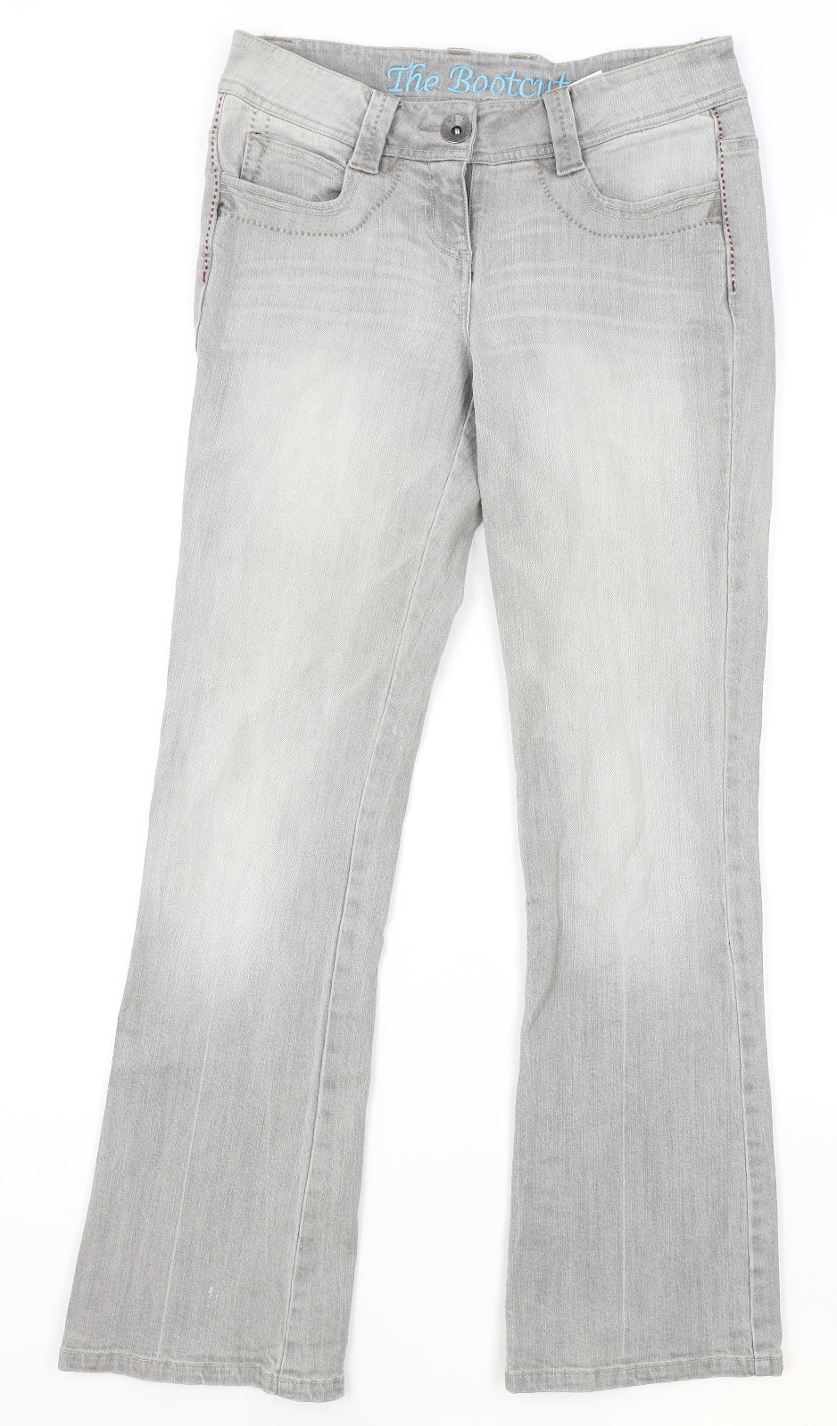 NEXT Womens Grey Cotton Bootcut Jeans Size 8 L29 in Regular Zip