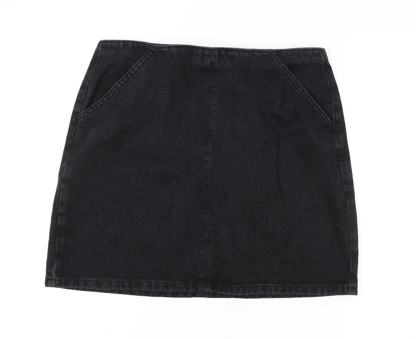 Topshop Womens Black Cotton Mini Skirt Size 16 Zip
