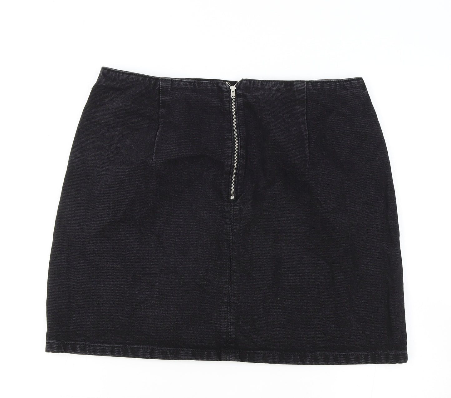 Topshop Womens Black Cotton Mini Skirt Size 16 Zip