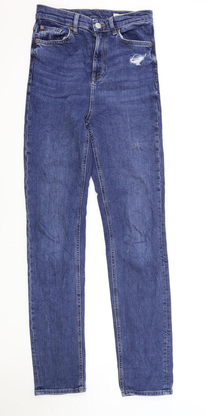 Marks and Spencer Womens Blue Cotton Skinny Jeans Size 8 L32 in Regular Zip