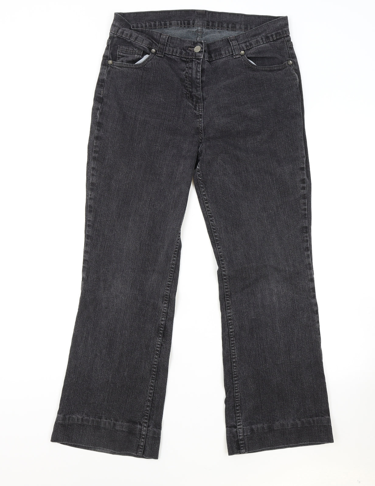Marks and Spencer Womens Black Cotton Flared Jeans Size 14 L27 in Regular Zip