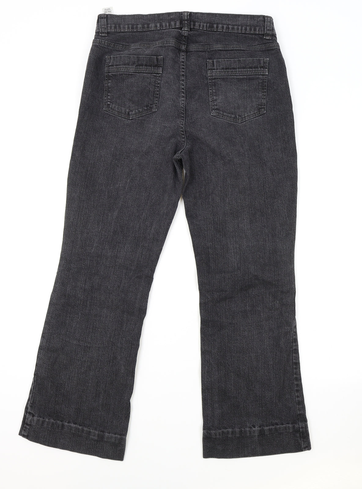 Marks and Spencer Womens Black Cotton Flared Jeans Size 14 L27 in Regular Zip