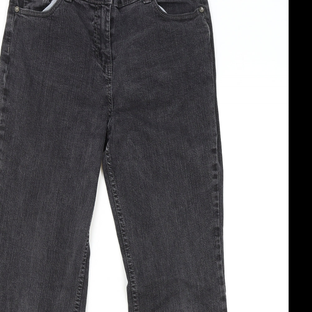 Marks and Spencer Womens Black Cotton Flared Jeans Size 14 L27 in Regular Zip