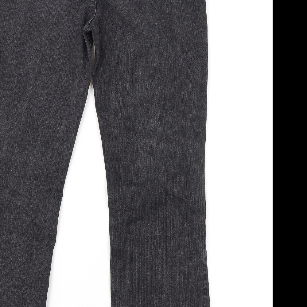 Marks and Spencer Womens Black Cotton Flared Jeans Size 14 L27 in Regular Zip