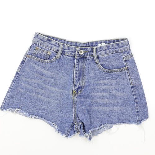 Preworn Womens Blue Cotton Hot Pants Shorts Size M Regular Zip
