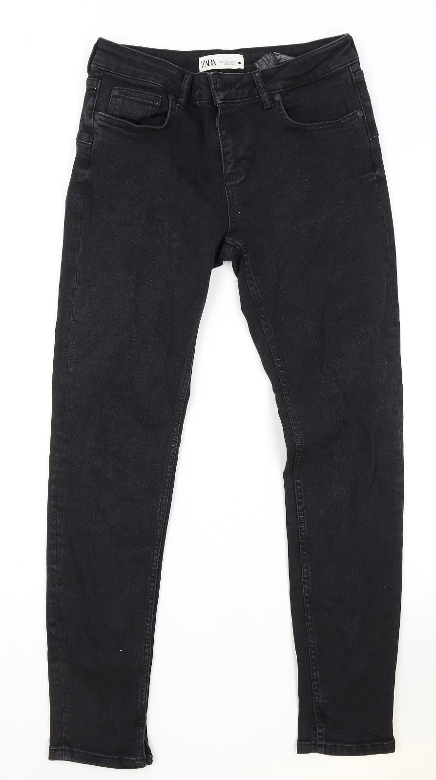 Zara Womens Black Cotton Skinny Jeans Size 8 L29 in Regular Zip