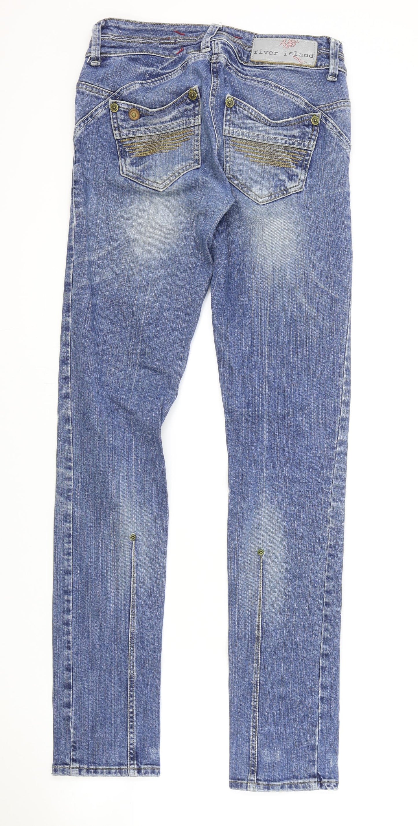 River Island Womens Blue Cotton Straight Jeans Size 29 in L33 in Regular Zip