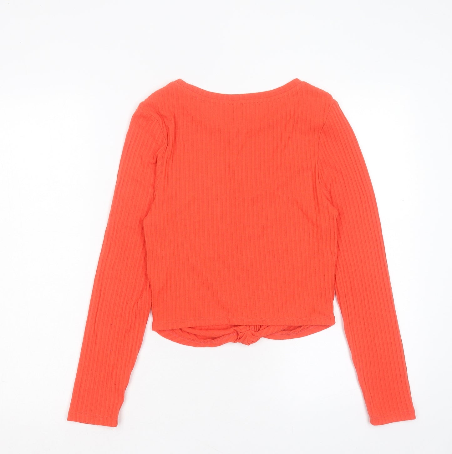 River Island Womens Orange Polyester Cropped T-Shirt Size 14 Crew Neck - Twist Front