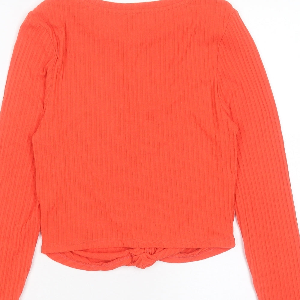 River Island Womens Orange Polyester Cropped T-Shirt Size 14 Crew Neck - Twist Front