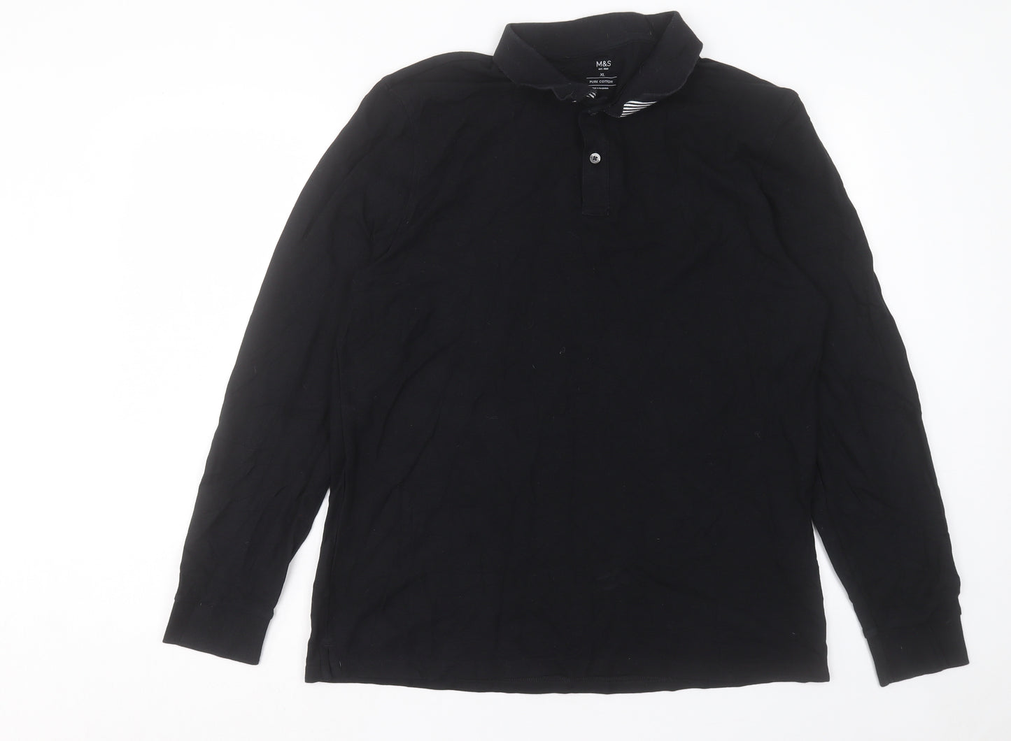 Marks and Spencer Mens Black Cotton Polo Size XL Collared Button