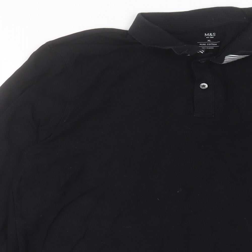 Marks and Spencer Mens Black Cotton Polo Size XL Collared Button