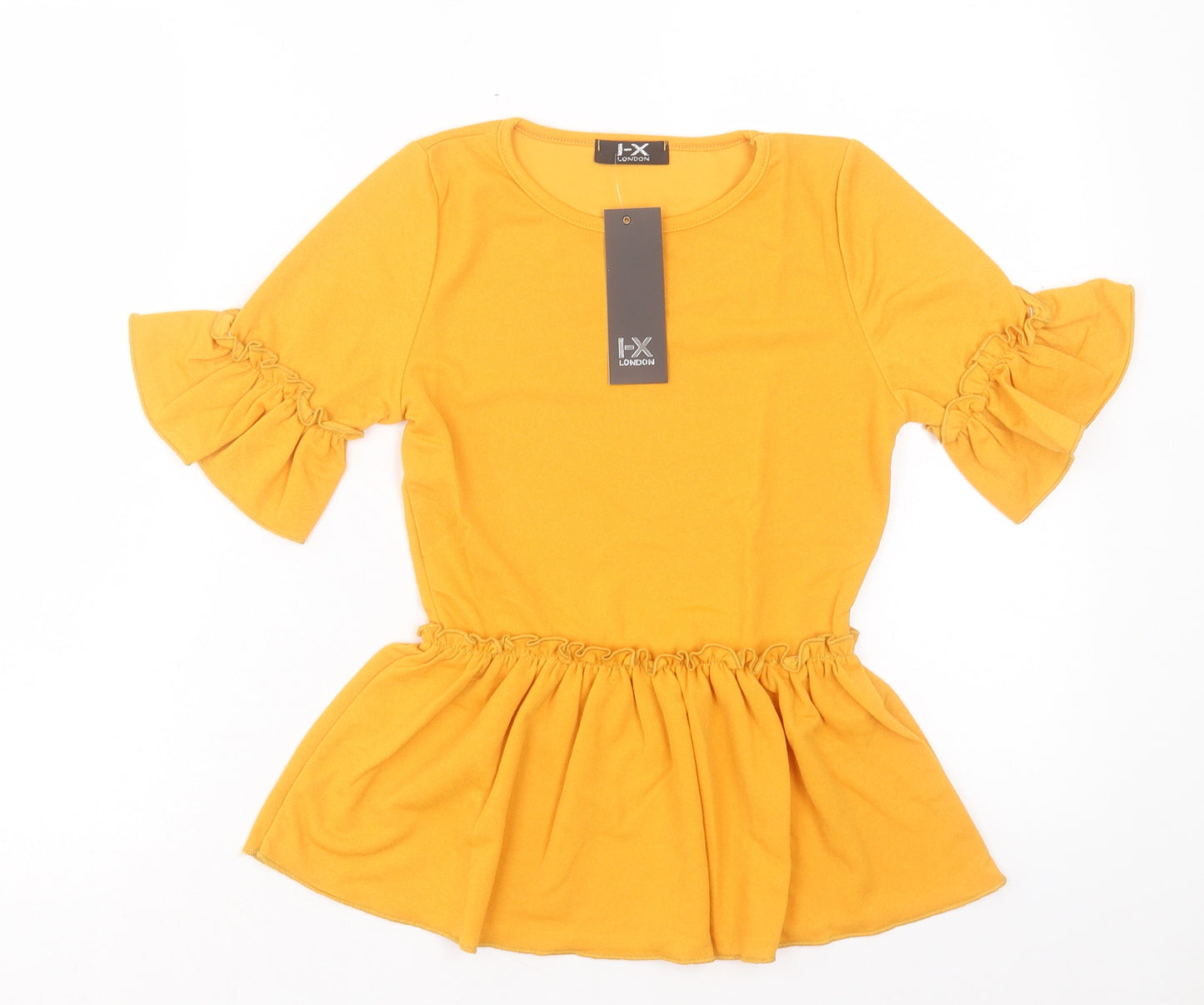I-X London Womens Yellow Polyester Basic T-Shirt Size 6 Crew Neck