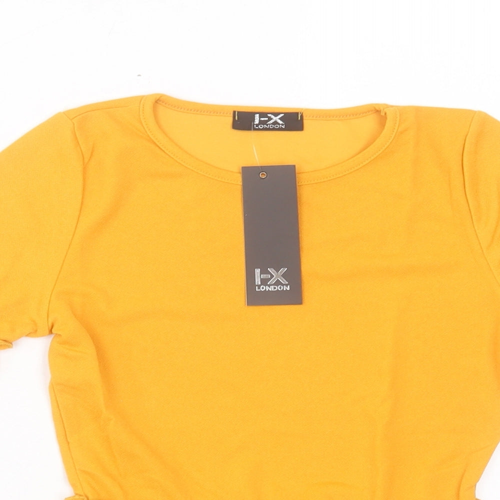 I-X London Womens Yellow Polyester Basic T-Shirt Size 6 Crew Neck