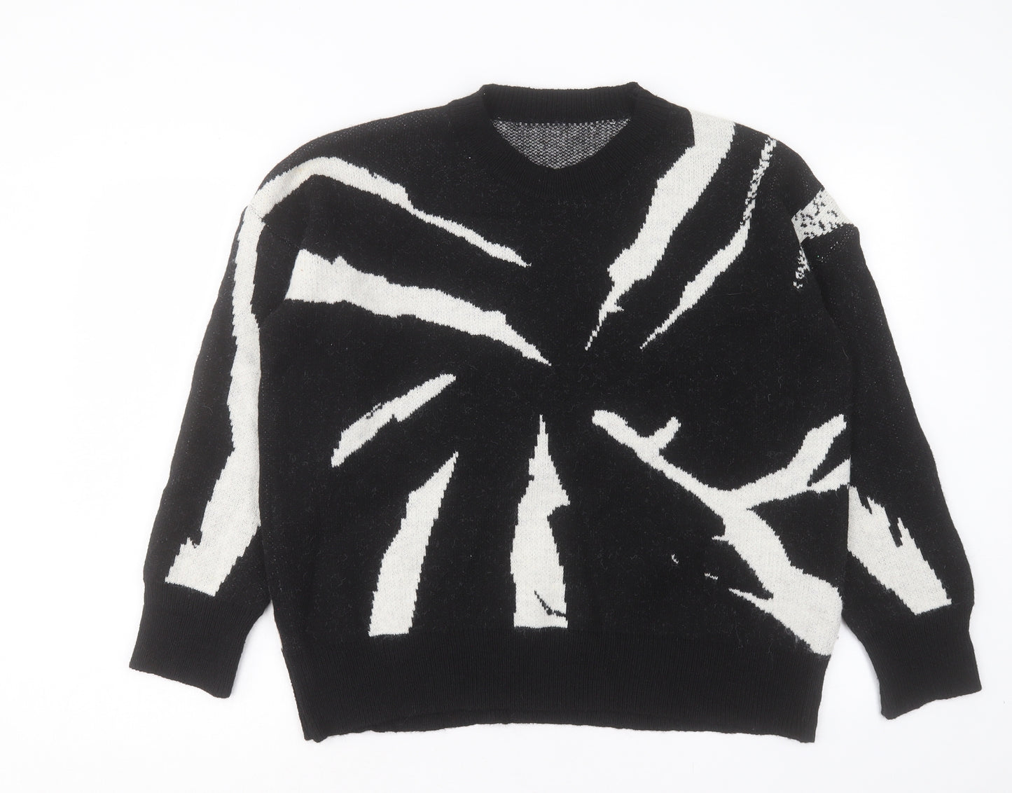 SheIn Womens Black Crew Neck Geometric Acrylic Pullover Jumper Size L