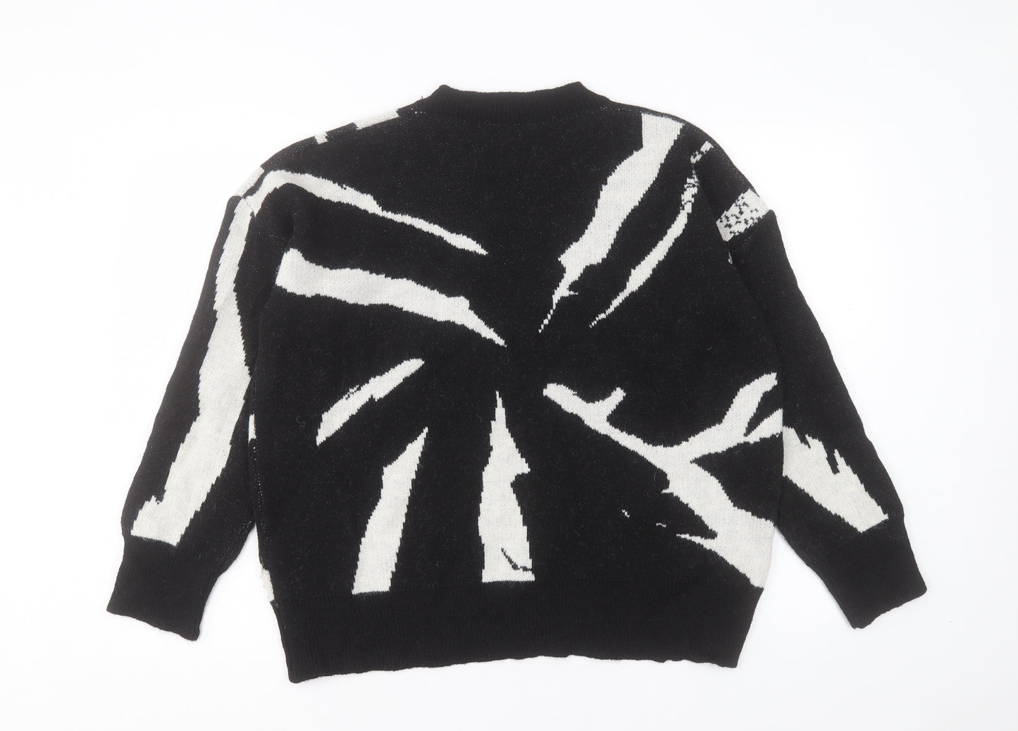 SheIn Womens Black Crew Neck Geometric Acrylic Pullover Jumper Size L