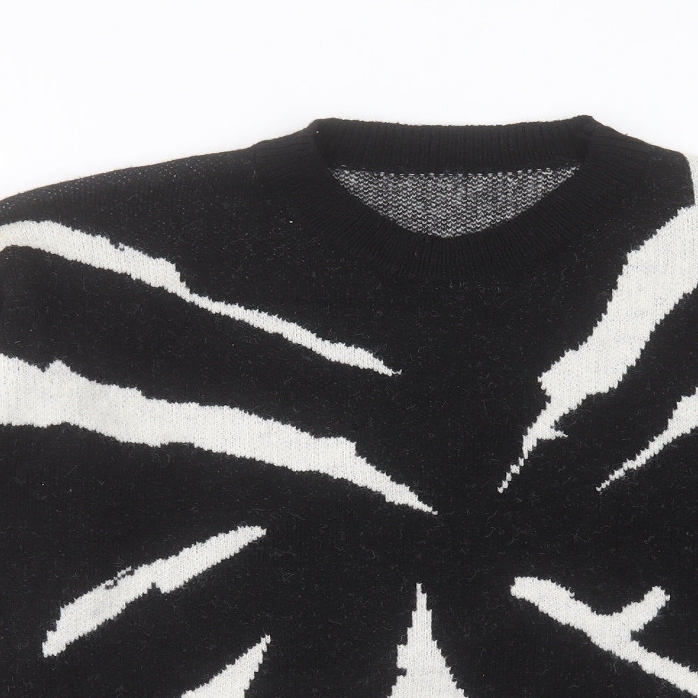 SheIn Womens Black Crew Neck Geometric Acrylic Pullover Jumper Size L