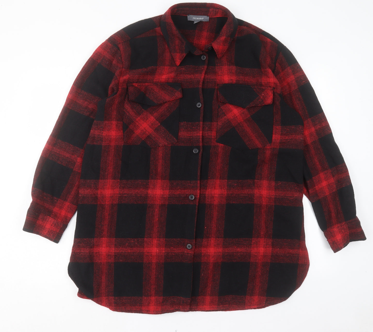 Primark Womens Red Plaid Jacket Size 10 Button - Shacket