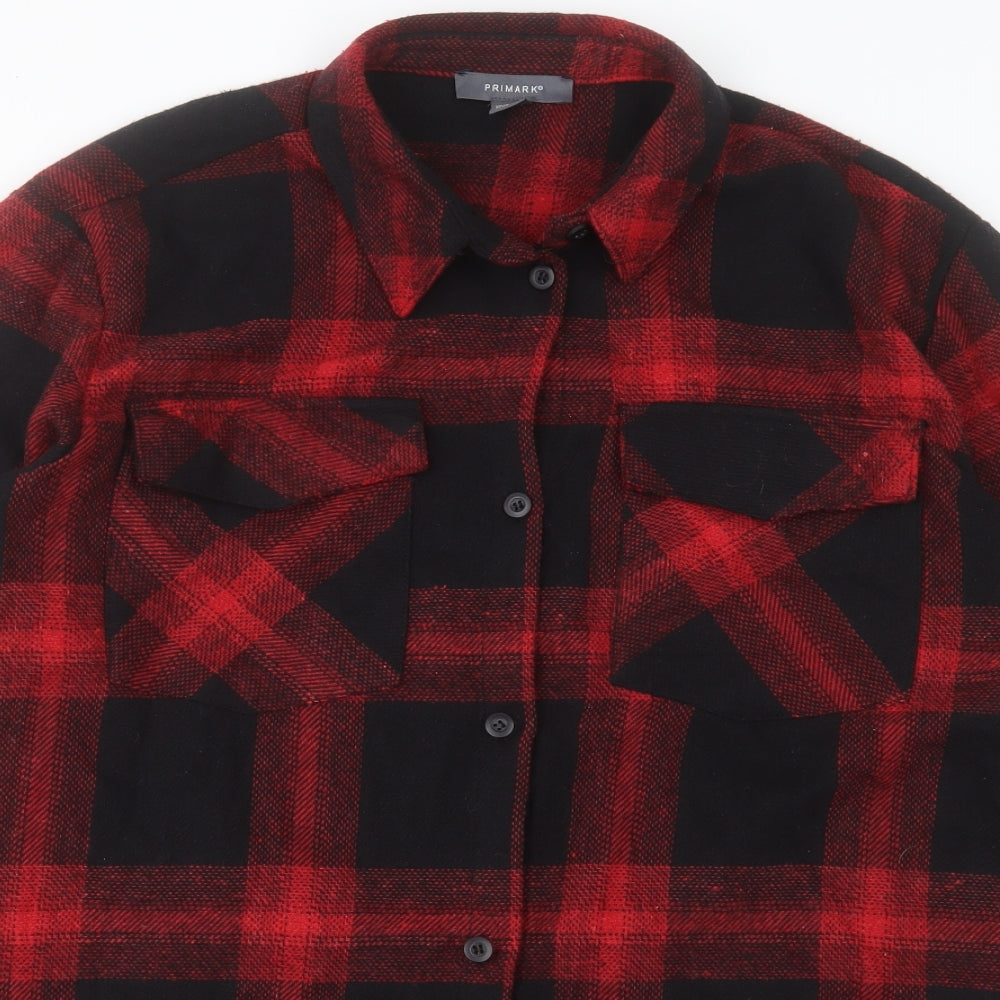 Primark Womens Red Plaid Jacket Size 10 Button - Shacket