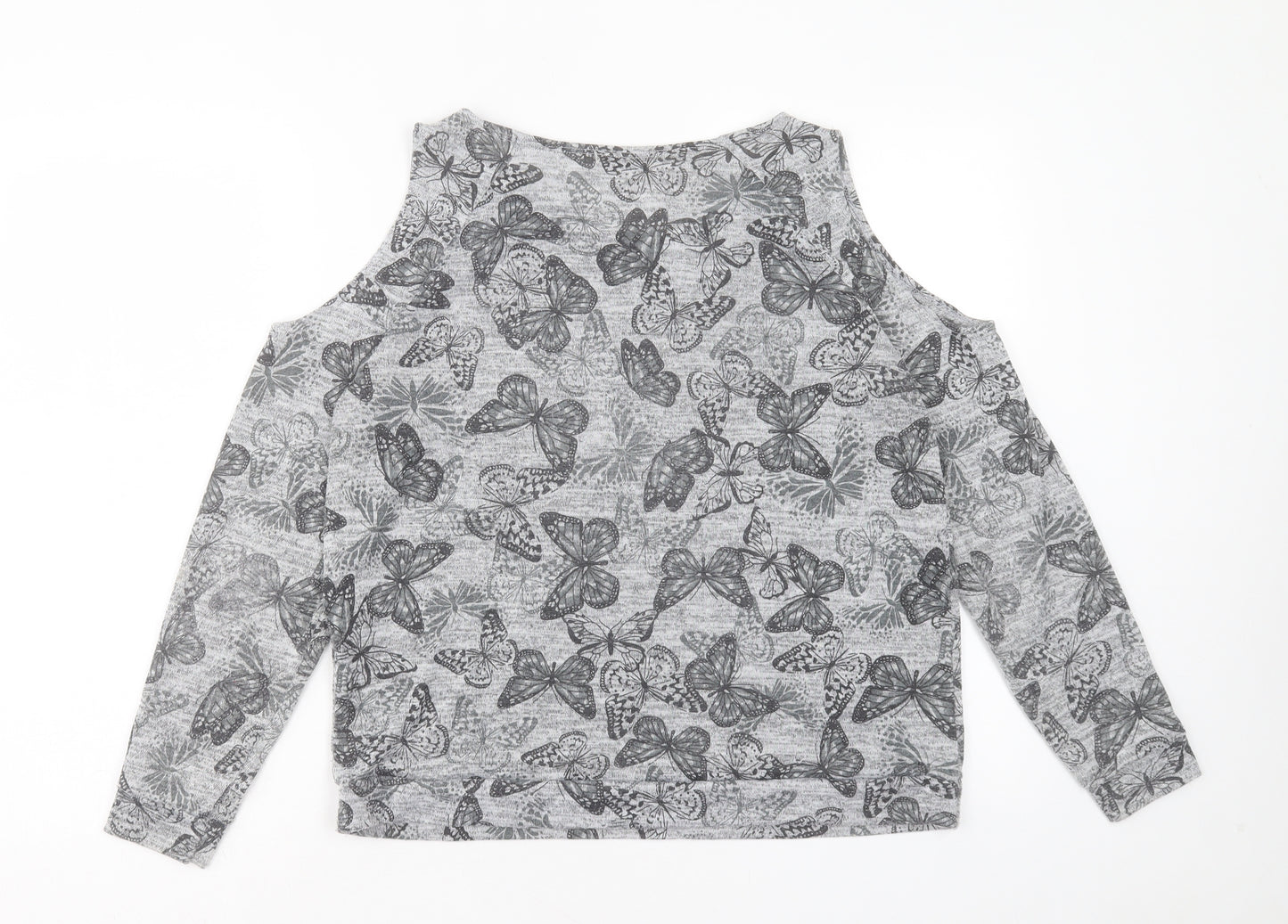 Papaya Womens Grey Geometric Polyester Basic T-Shirt Size 14 Boat Neck - Butterfly Print