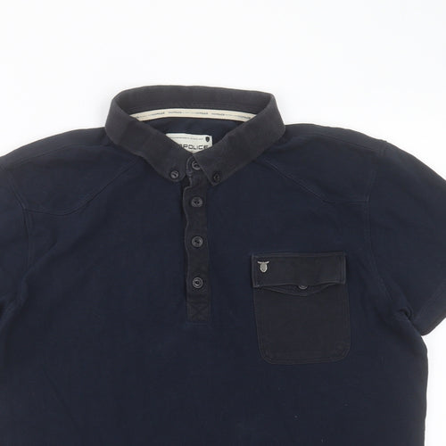 883 Police Mens Blue Cotton Polo Size S Collared Button