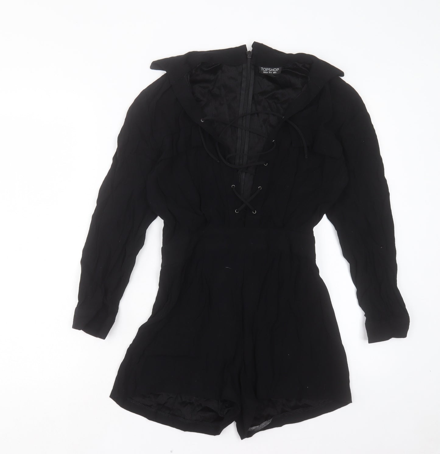 Topshop Womens Black Viscose Playsuit One-Piece Size 8 Zip