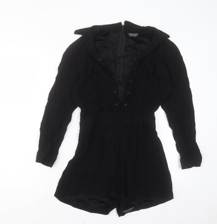 Topshop Womens Black Viscose Playsuit One-Piece Size 8 Zip
