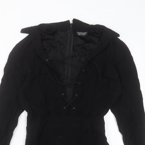 Topshop Womens Black Viscose Playsuit One-Piece Size 8 Zip
