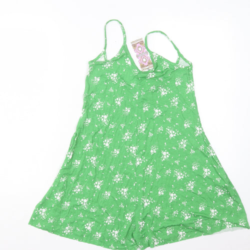 Boohoo Womens Green Floral Viscose Playsuit One-Piece Size 10 L3 in Pullover