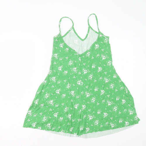 Boohoo Womens Green Floral Viscose Playsuit One-Piece Size 10 L3 in Pullover