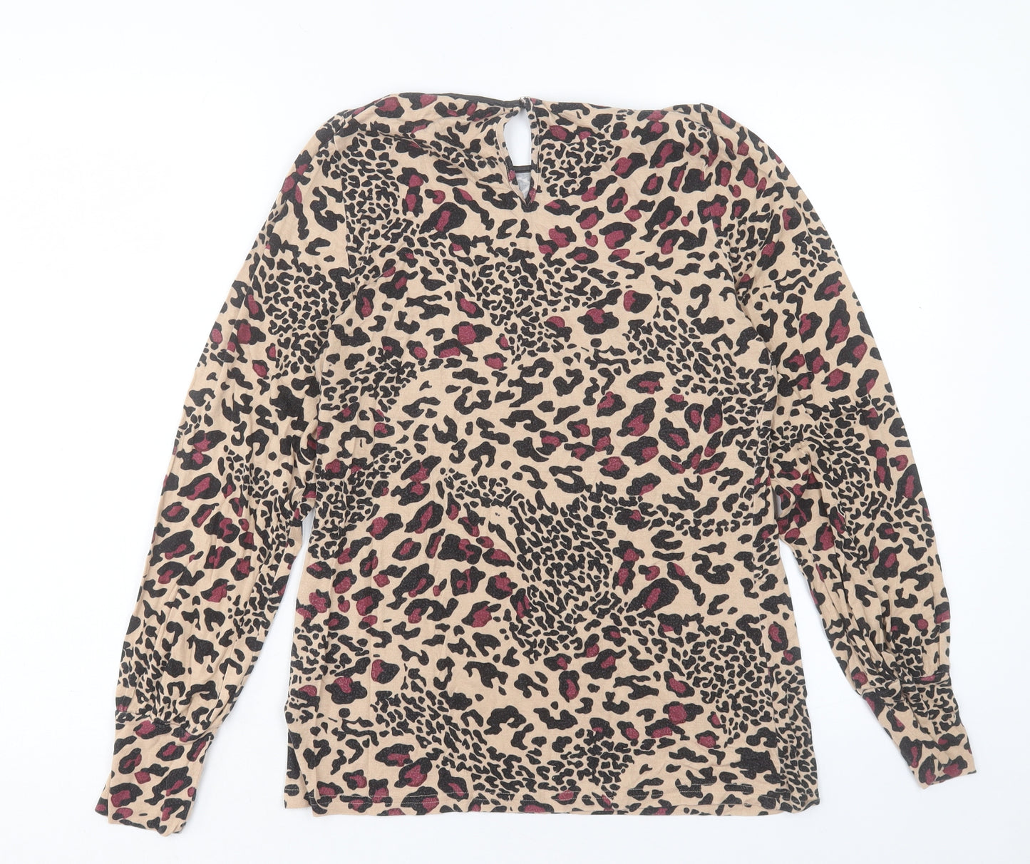 Oasis Womens Brown Animal Print Viscose Basic T-Shirt Size M Crew Neck