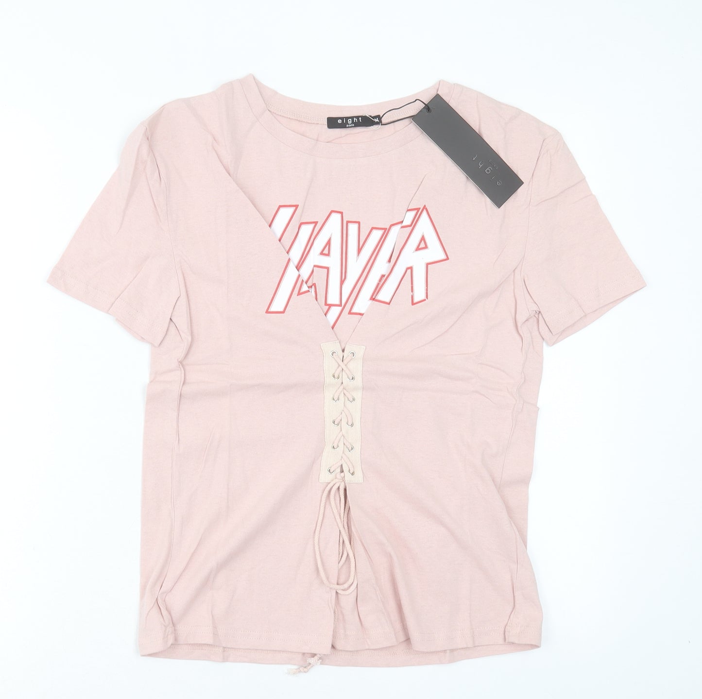eight Womens Pink Cotton Basic T-Shirt Size M Crew Neck
