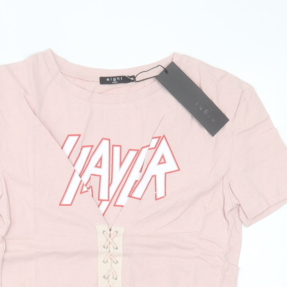 eight Womens Pink Cotton Basic T-Shirt Size M Crew Neck