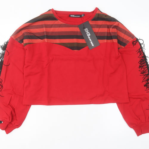 OHMYDAYS Womens Red Striped Cotton Pullover Sweatshirt Size 8 Pullover