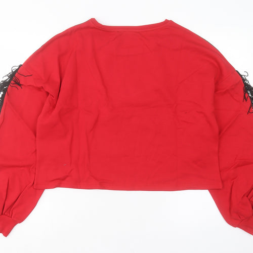 OHMYDAYS Womens Red Striped Cotton Pullover Sweatshirt Size 8 Pullover